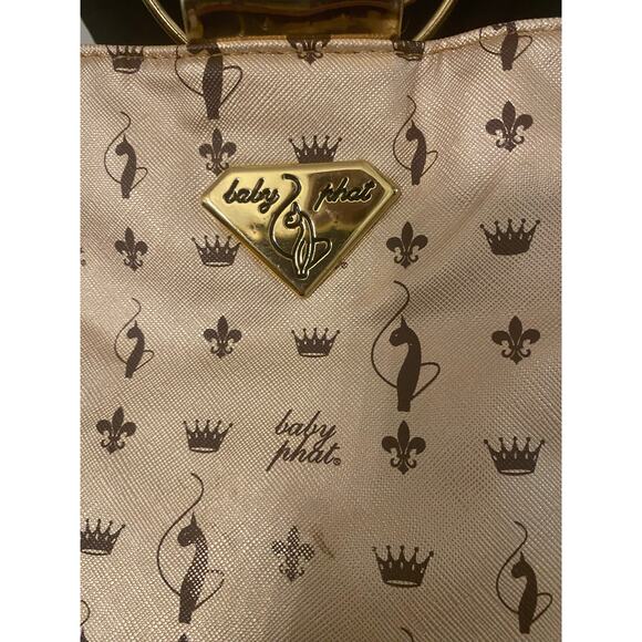 Baby Phat Rose Gold Logo Print Shoulder Bag Ring Handles & Strap Y2K Vintage - Picture 5 of 14